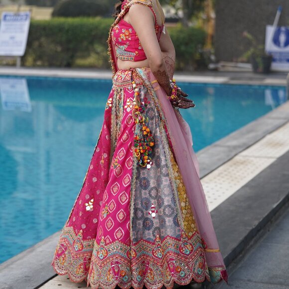 Designer Liz Paul inspired Multicolor Indian Lehenga for Wedding, Haldi &Mehendi - Picture 4 of 4